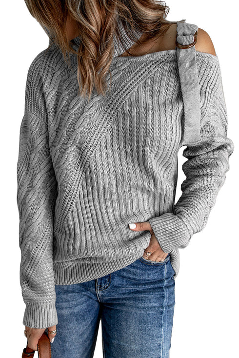 Strapped Cut Out Shoulder Turtleneck Sweater
